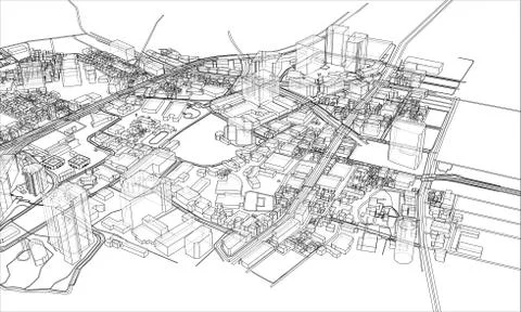 Outline city concept. Wire-frame style 库存插图
