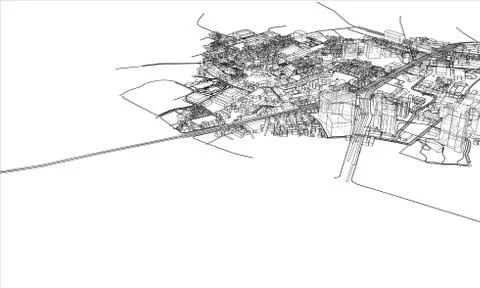 Outline city concept. Wire-frame style Illustrazione stock