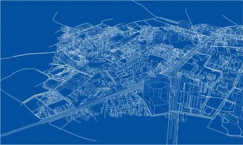 Outline city concept. Wire-frame style Stock Illustration