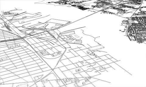 Outline city concept. Wire-frame style Illustrazione stock