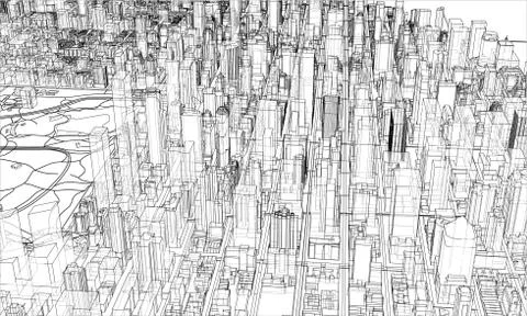 Outline city concept. Wire-frame style イラスト素材