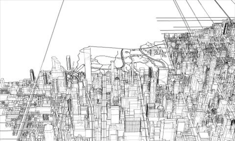 Outline city concept. Wire-frame style Stock-Illustration