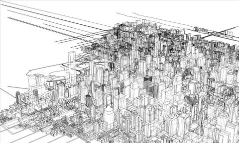 Outline city concept. Wire-frame style Illustrazione stock