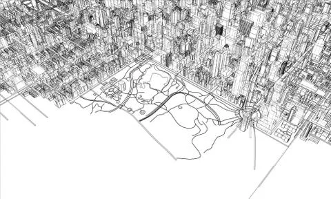 Outline city concept. Wire-frame style Stock Illustration