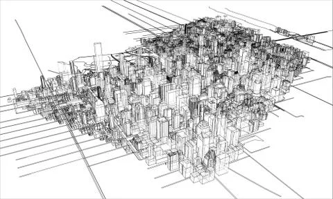 Outline city concept. Wire-frame style Stock Illustration