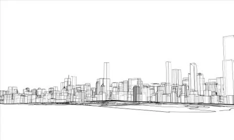 Outline city concept. Wire-frame style Stock Illustration