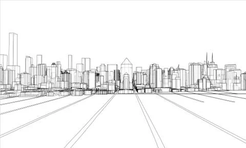 Outline city concept. Wire-frame style Stock Illustration
