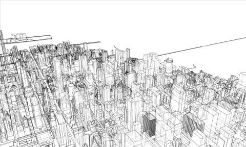 Outline city concept. Wire-frame style Illustrazione stock