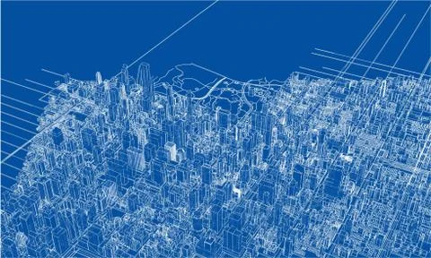 Outline city concept. Wire-frame style Illustrazione stock