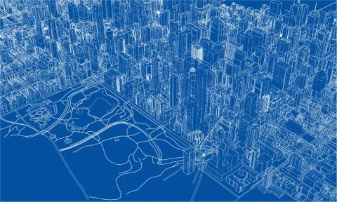 Outline city concept. Wire-frame style Stock Illustration