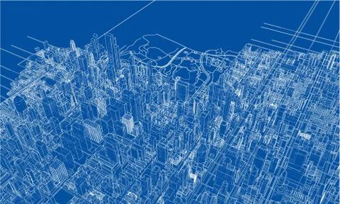 Outline city concept. Wire-frame style Stock Illustration