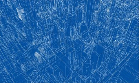 Outline city concept. Wire-frame style Stock Illustration
