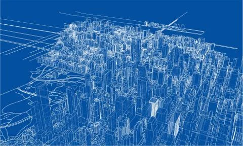 Outline city concept. Wire-frame style Stock Illustration