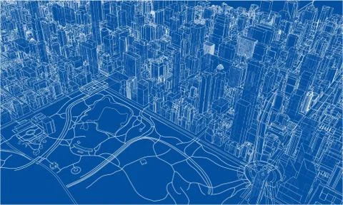 Outline city concept. Wire-frame style Illustrazione stock