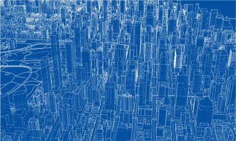 Outline city concept. Wire-frame style 库存插图