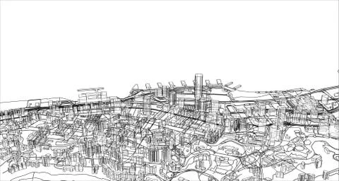 Outline city concept. Wire-frame style 库存插图