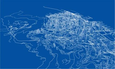 Outline city concept. Wire-frame style Stock Illustration