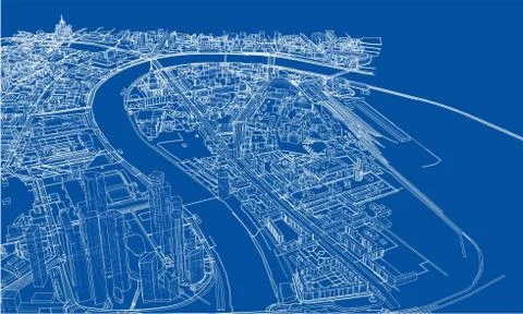 Outline city concept. Wire-frame style Stock Illustration
