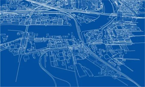 Outline city concept. Wire-frame style Illustrazione stock