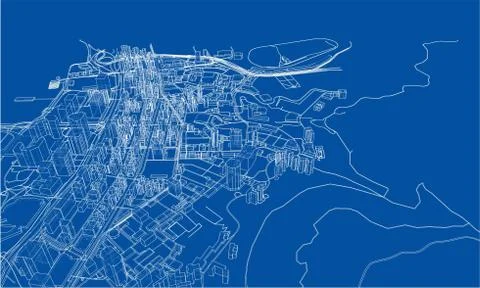 Outline city concept. Wire-frame style 库存插图