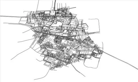 Outline city concept. Wire-frame style 库存插图