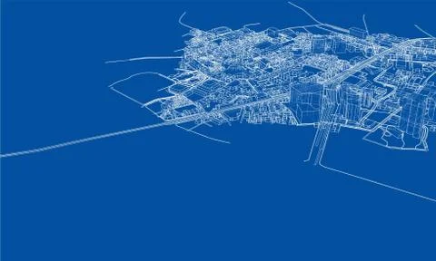 Outline city concept. Wire-frame style Stock Illustration