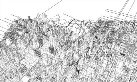 Outline city concept. Wire-frame style Stock Illustration