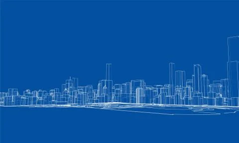 Outline city concept. Wire-frame style 库存插图