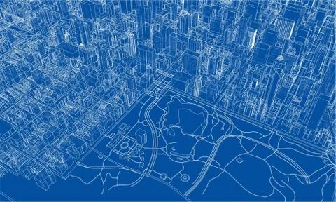 Outline city concept. Wire-frame style Stock Illustration