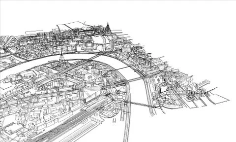 Outline city concept. Wire-frame style イラスト素材