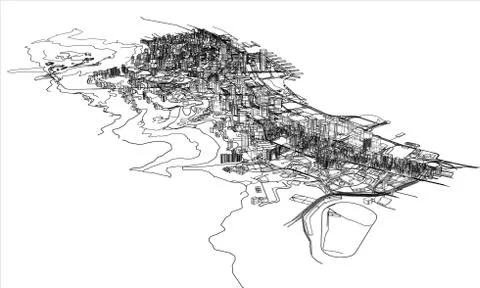 Outline city concept. Wire-frame style Stock Illustration