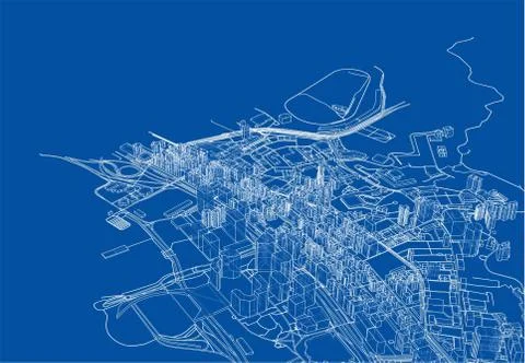 Outline city concept. Wire-frame style Illustrazione stock