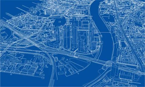 Outline city concept. Wire-frame style Stock Illustration