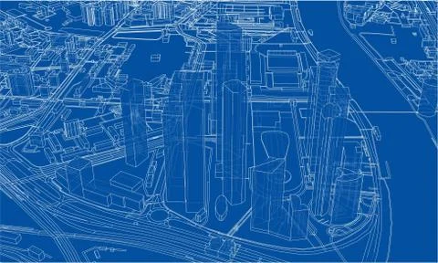 Outline city concept. Wire-frame style Stock Illustration