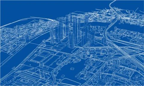 Outline city concept. Wire-frame style Stock Illustration