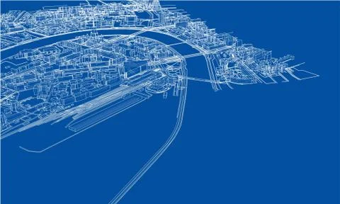 Outline city concept. Wire-frame style Stock Illustration