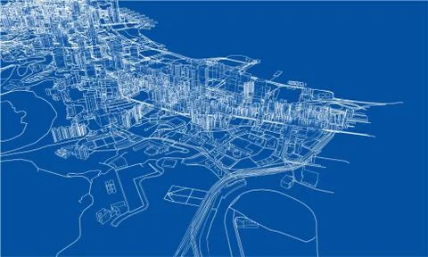 Outline city concept. Wire-frame style Illustrazione stock