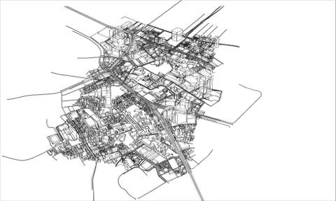 Outline city concept. Wire-frame style Stockillustratie