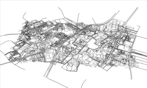 Outline city concept. Wire-frame style Illustrazione stock