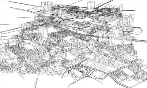 Outline city concept. Wire-frame style 스톡 일러스트