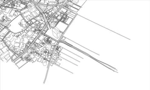 Outline city concept. Wire-frame style Illustrazione stock