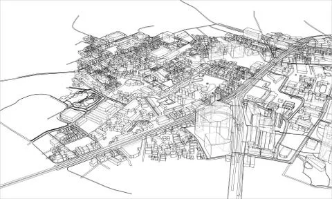 Outline city concept. Wire-frame style 스톡 일러스트