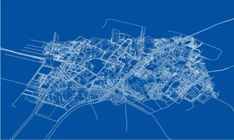 Outline city concept. Wire-frame style 库存插图