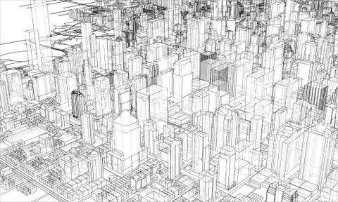 Outline city concept. Wire-frame style Stock Illustration