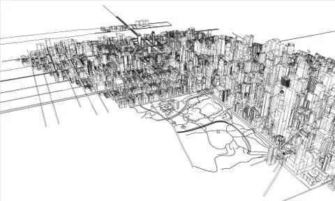Outline city concept. Wire-frame style イラスト素材