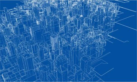 Outline city concept. Wire-frame style Stock Illustration