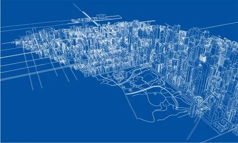 Outline city concept. Wire-frame style 库存插图