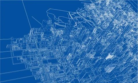 Outline city concept. Wire-frame style Stock Illustration