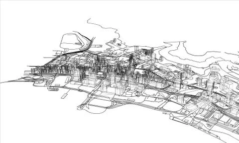 Outline city concept. Wire-frame style Stockillustratie