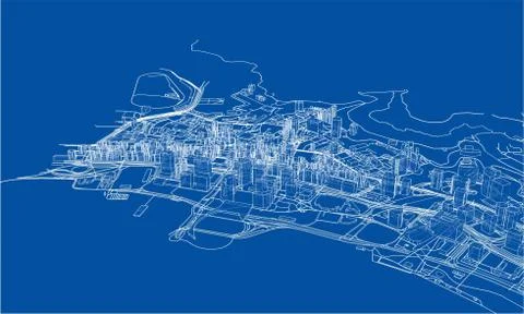 Outline city concept. Wire-frame style Stock Illustration